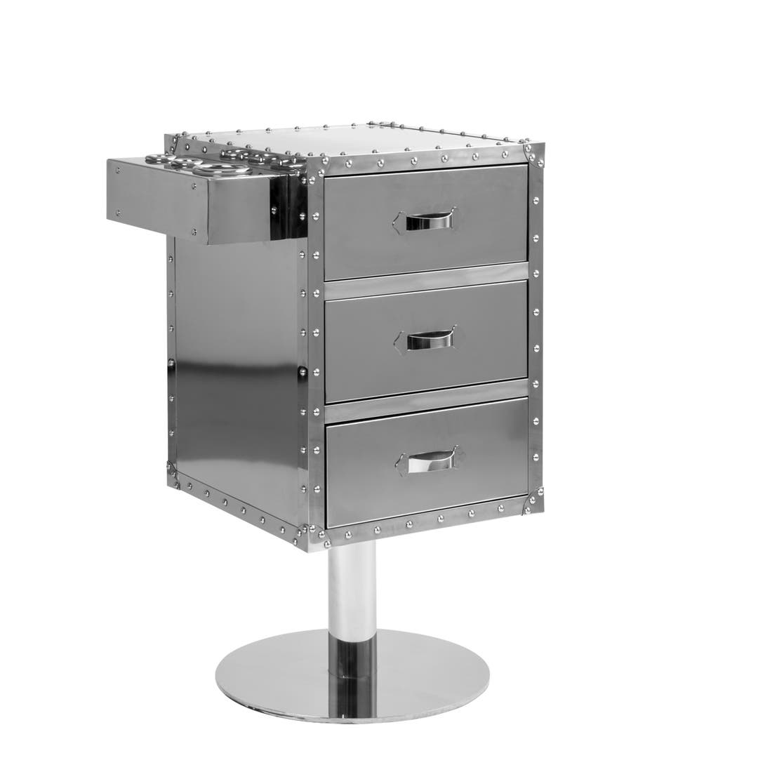Kronos Freestanding Styling Station in Riveted Stainless Steel