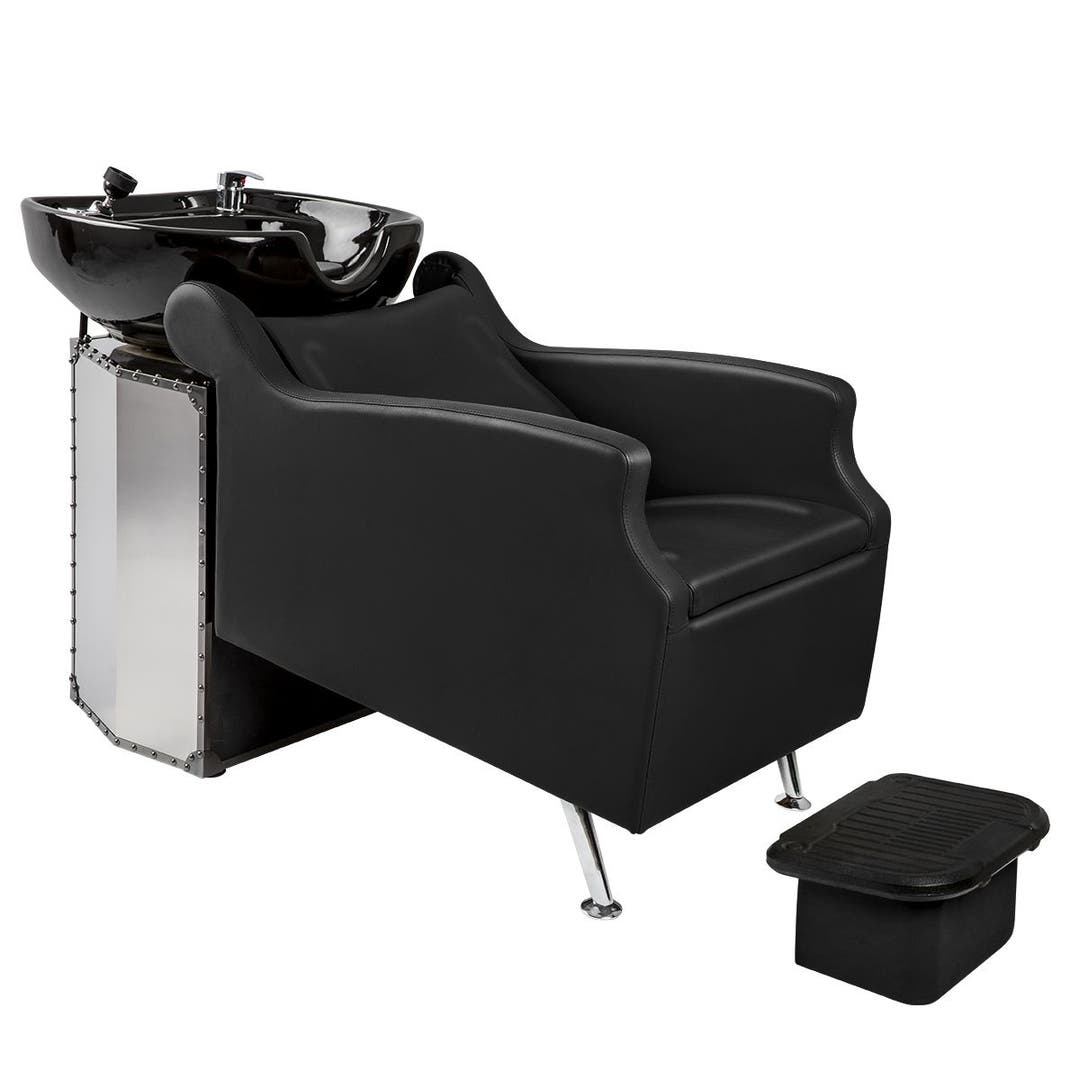Avant LE Shampoo System in Stainless Steel and Black Chrome and Black Bowl (Ottoman Included)