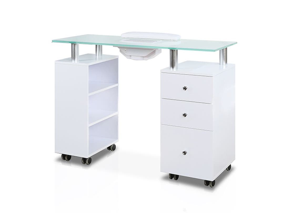 J&A Glass Top Manicure Table with Draft Fan