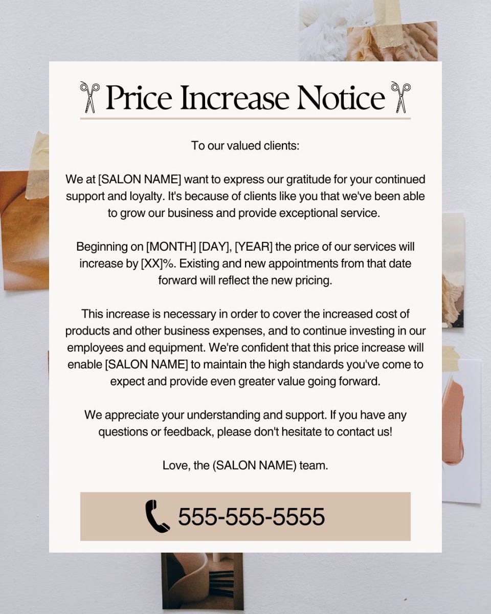 How to Write & Share a Salon Price Increase Notice Minerva Beauty