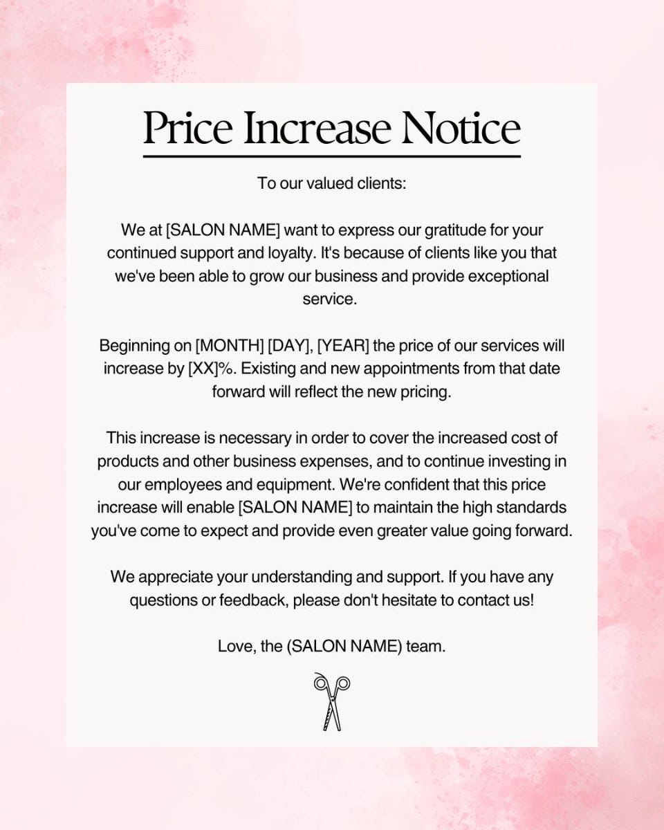 Salon Price Increase Notice Sample Letters Free Templ vrogue co