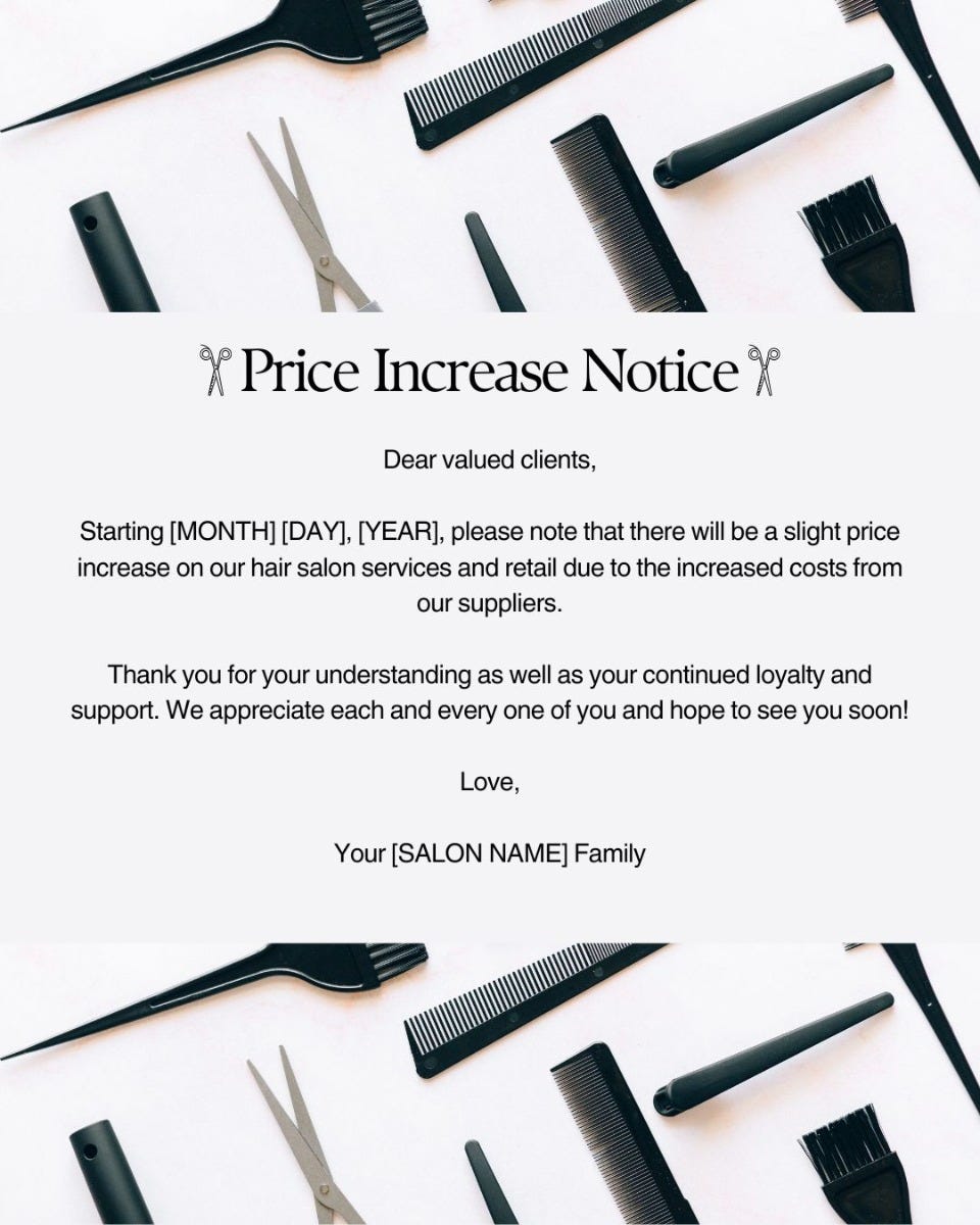 How to Write & Share a Salon Price Increase Notice Minerva Beauty