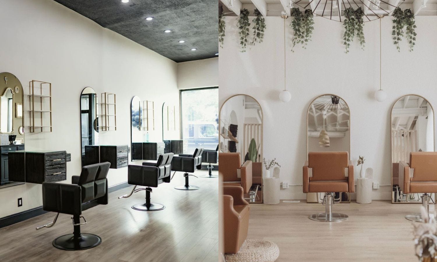 salon chairs positioned with enough distance between and around them